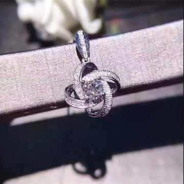 Silver Twisted Flower Clear CZ Pendant Necklace Chain