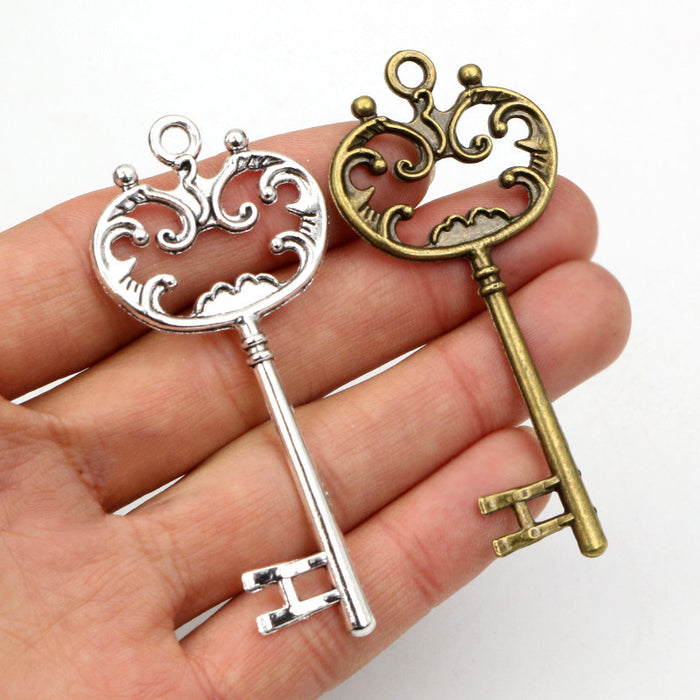 Large Ornate Skeleton Key Charms in Two Antique Finishes