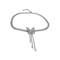Silver Rhinestone Multi Row Butterfly Tassel Choker Necklace view 5