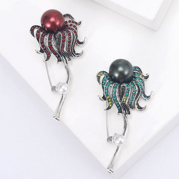 Jellyfish Brooch with Faux Pearl Head for Jackets, Coats, and Scarves