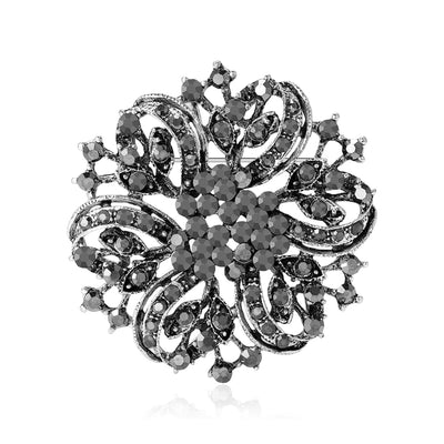 Crystal Round Floral Brooch on white background