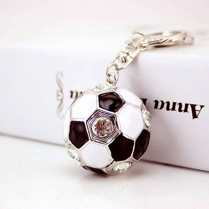Rhinestone Soccer Ball Keychain Crystal Sports Bag Charm Car Key Ring