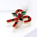 Rhinestone Candy Cane Bow Brooch with Holly and Berries view 3
