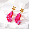 Gold Tone Irregular Druzy Style Stone Post Drop Earrings in Nine Colors and Shapes view 5