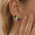 Abstract Stud Earrings Green Purple Cabochons Metal view 4