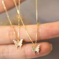 Gold Tone Double Butterfly CZ Pendant Necklace Delicate Chain view 2