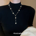 Gold Baroque Pearl Station Y Lariat Necklace Drop Style view 4