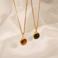 Round Agate Tiger Eye Pendant Necklace Natural Stone Pearl view 4