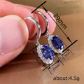 Silver Tone Oval Halo Drop Hoop Earrings Red or Blue view 4