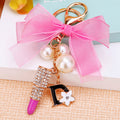 Chiffon Bow Lipstick Keychains in Pink and Fuchsia with Pearl Accents view 7