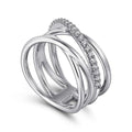 Silver Tone Multi Band Crisscross Clear Pavé Ring Sizes 6-10 view 1