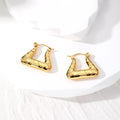 Gold Tone Geometric Wheat and Bamboo Hoop Earrings view 7