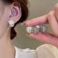 Pearl and Crystal Cube Reversible Stud Earrings with Polished Details view 2
