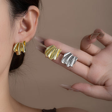 Gold and Silver Folded Fan Sculptural Stud Earrings