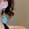 Blue Crystal Beaded Drop Stud Earrings Fashion Jewelry view 4