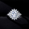 Silver Tone Round Clear Stone Double Floral Halo Ring view 3