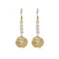 Gold Wire Nest and Pearl Look Long Hook Drop Earrings view 5