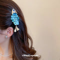 Blue Shell Disc Fish Duckbill Hair Clip Silver Head view 3