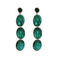 Emerald Green Oval Crystal Drop Earrings With Polished Metal Tone Details view 5