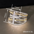 Two Tone Silver Gold Cross Multi Band Crystal Ring Sizes 6-10 view 4