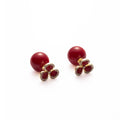 Red Ball Three Petal Crystal Look Jacket Stud Earrings view 5