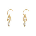 Gold Fishhook Filigree CZ White Pearl Drop Earrings view 5