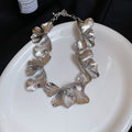 Textured Leaf Collar Necklaces in Gold and Silver Tones view 7