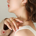 Irregular C Shape Earrings With Faux Pearls And Clear Stones view 3