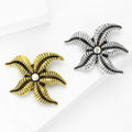 Gold Silver Textured Starfish Brooch Center AB Crystal view 3
