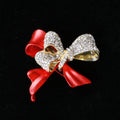 Red Ribbon Bow Brooch Gold Rhinestone Overlay Metal Pin view 4