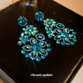 Blue Crystal Floral Statement Earrings For Women Jewelry view 2