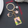 Four Cat Art Card and Floral Metal Keychain Design Set view 7