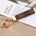 Classic Patterned Leather Wrist Strap Keychain in Brown and Tan view 5