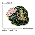 Gold Tone Frog on Green Lily Pads and Pink Lotus Brooch view 5