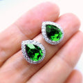 Blue and Green Teardrop Halo Crystal Stud Earrings view 6