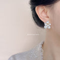 Gold Tone White Pearl Flower Cluster Stud Earrings Multi Size view 2