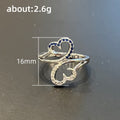 Silver Tone Double Heart Crystal Open Ring with Polished Finish view 5