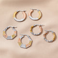 Tri Color Stainless Steel Textured Hoop Earrings in Three Designs view 1