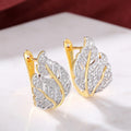 Two Tone Crystal Leaf Huggie Earrings Fashion Jewelry view 3