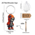 Orange Hoodie Skeleton Wooden Pendant Split Ring Keychain view 2