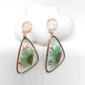 Gold Tone Triangle and Quadrilateral Resin Pressed Flower Drop Stud Earrings view 6