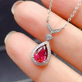 Red Teardrop Stone Halo Silver Tone Necklace Polished Jewelry Accessory view 4