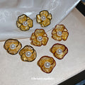 Pearl Center Gold Tone Floral Stud Earrings Jewelry Accessory view 3
