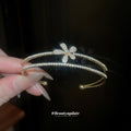Double Row Crystal Flower Open Cuff In Gold Or Silver Tone view 4