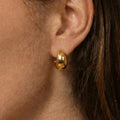 Polished C Shape Thick Mini Hoop Stud Earrings Gold Steel view 2