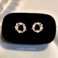Gold Tone Cat Eye Circle Wreath Stud Earrings Crystal Stars view 4