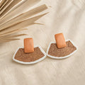 Three Color Woven Fan and Rectangular Stud Earrings view 6