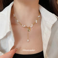 Gold Tone Pearl and Textured Charm Beaded Necklace view 3