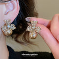 Light Gold Crystal Flower and Pearl Earrings in Two Fastenings view 3