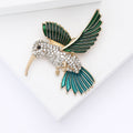 Green Wing Hummingbird Brooch in Detailed Metal and Crystal Design view 3